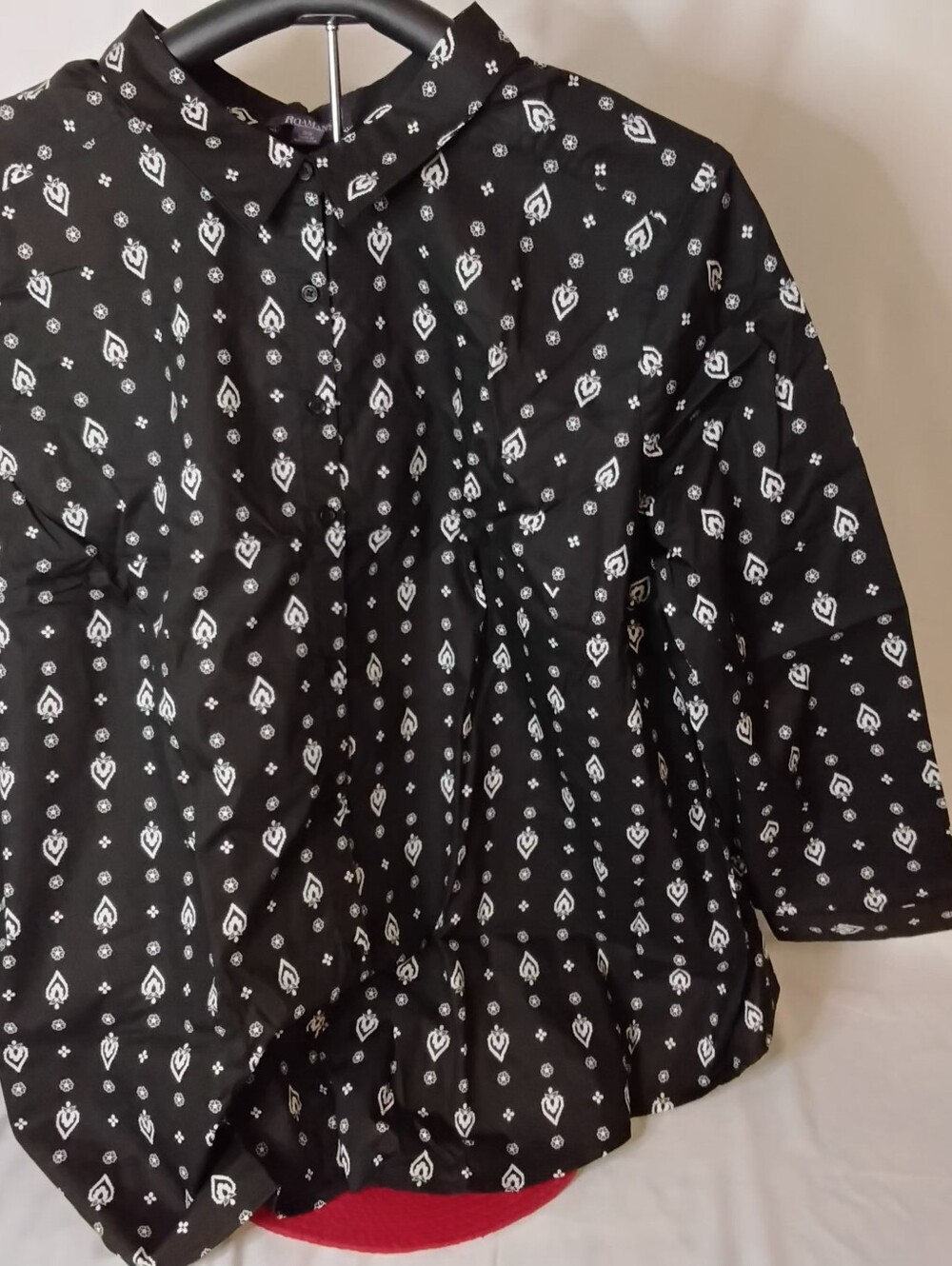Roaman's Black Button-Down Shirt with White Print